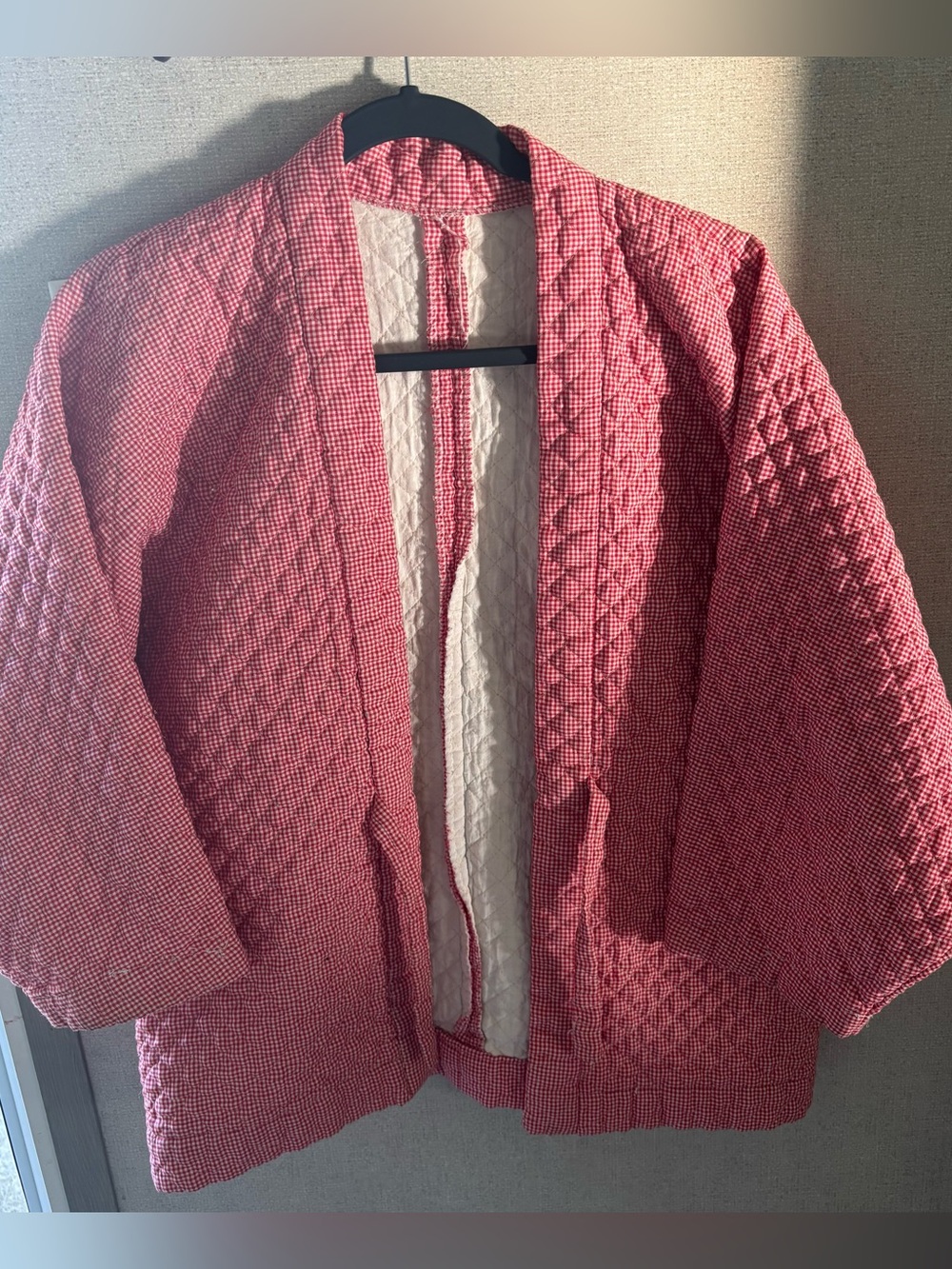 Homemade Quilted Red Check Open Front Jacket